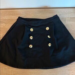 Maeve Black Skater Mini Skirt with Gold Button Accents